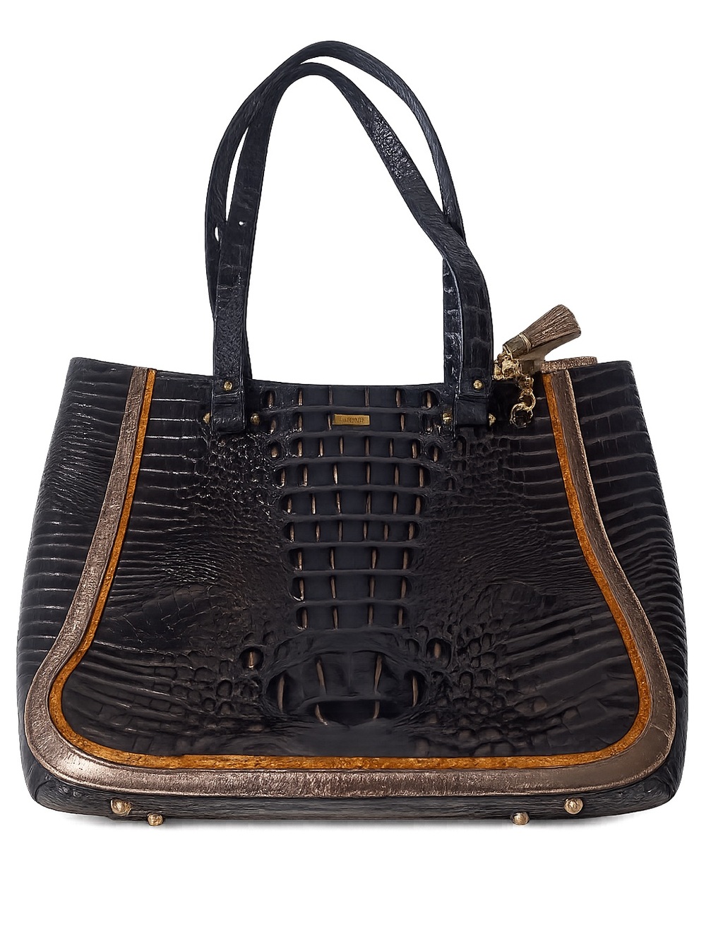 Brahmin Melbourne Asher Medium Tote Blue Croc Embossed Leather Shoulder Bag Navy